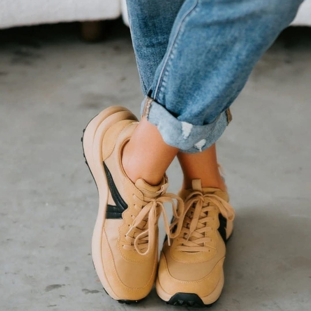 Scout Tan Sneakers with Black Accent Lace-Up